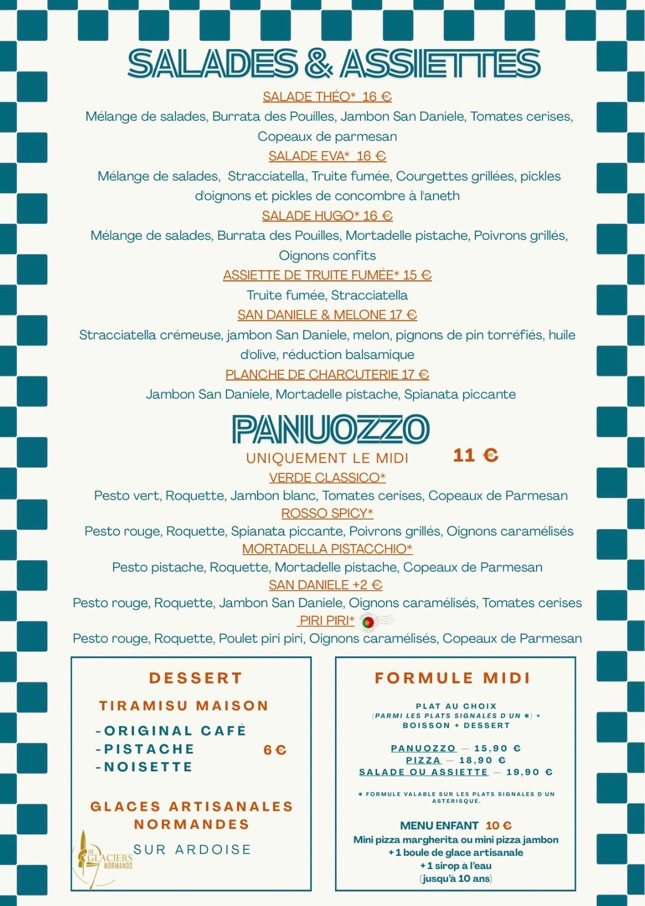 Carte QENTINA — Salades, assiettes & panuozzo