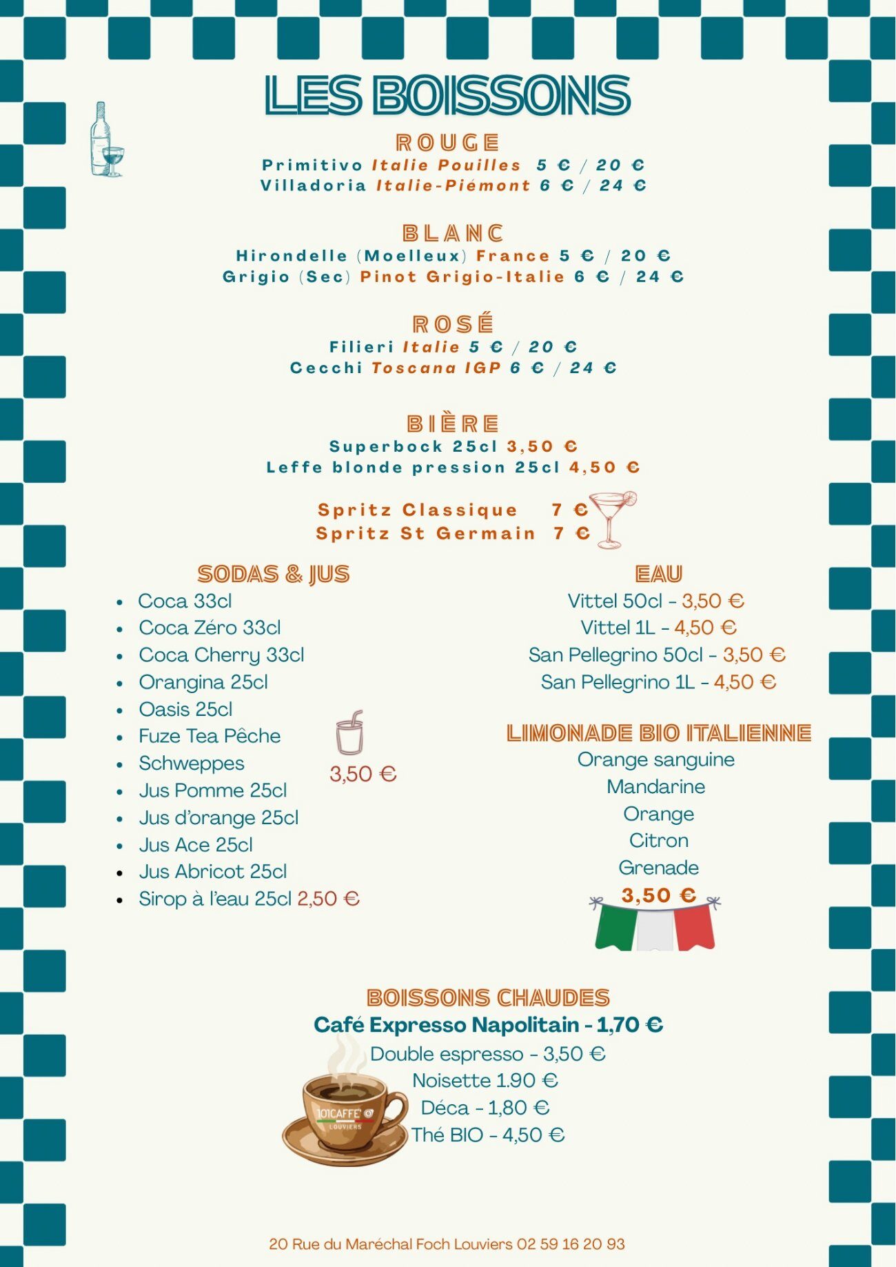 Carte QENTINA — Les boissons
